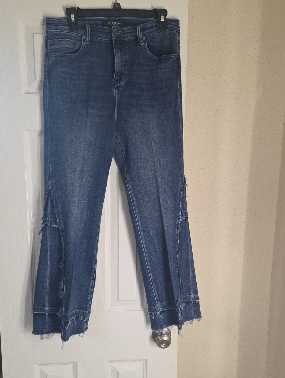 Liverpool Women's Distressed Flare Jeans in Dark Indigo